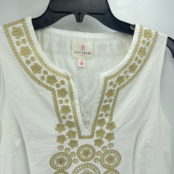 JB By Julie Brown Womens Embroidered tunic Dress Sleeveless Lined Cream Gold 6 - Picture 9 of 12